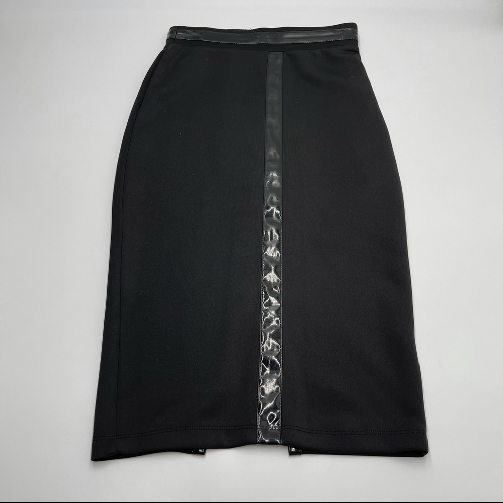 2B Bebe Black faux Leather Trim Pencil Skirt - Picture 6 of 13